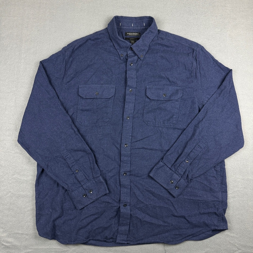 Banana Republic Mens XXL Navy Blue Organic Cotton Flannel Button Down Shirt XXL